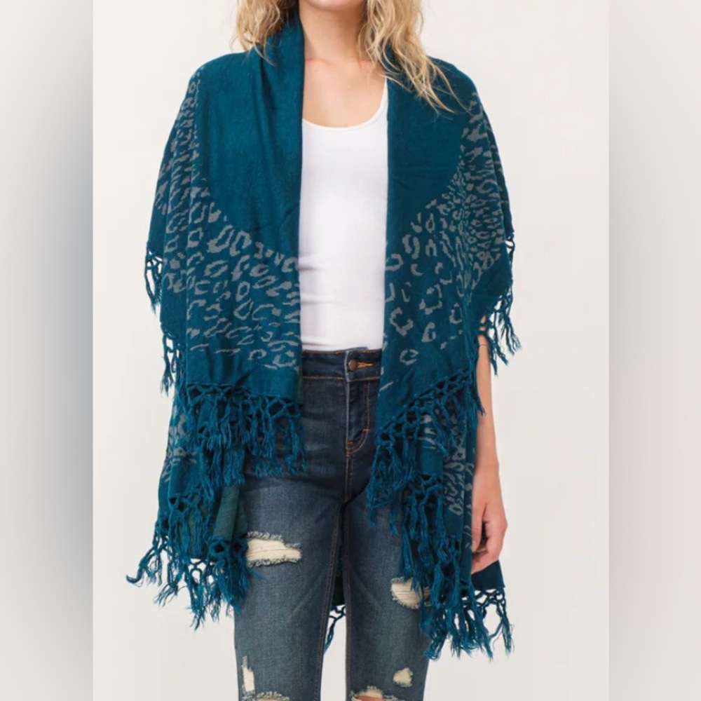 Raj Teal Leopard Print Poncho